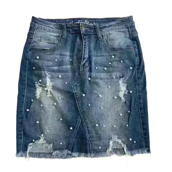 Machine Nouvelle Mode Dresses & Skirts - Machine Nouvelle Mode Skirt Womens Large Blue Denim Ripped Size Italy L USA 30